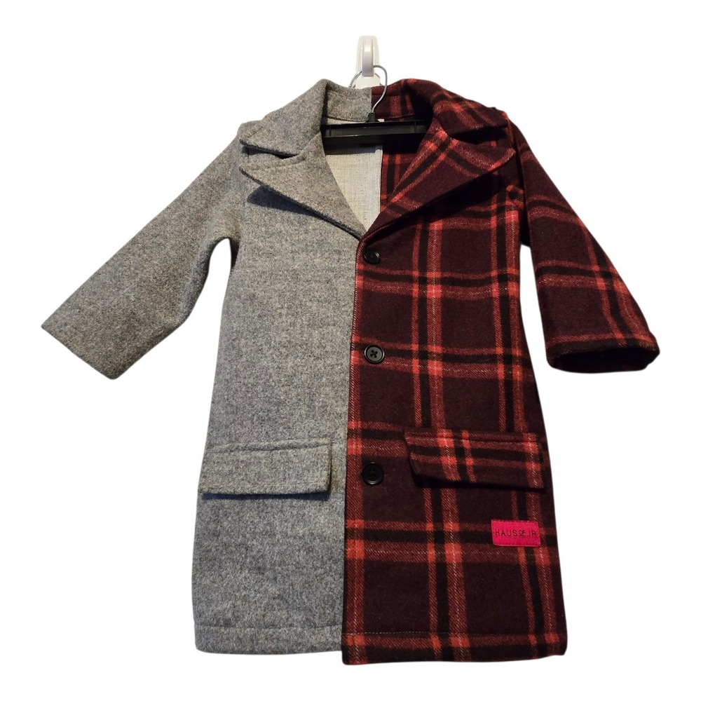 Haus of Jr‎ Colorblock Coat Toddlers 1-2T Wool Blend Grey Red Preppy